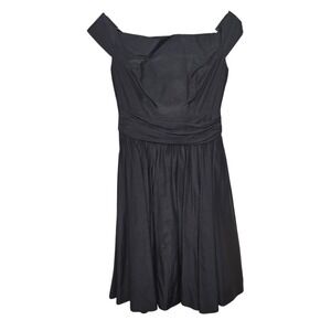 J. Peterman Black Silk Cotton Off Shoulder Fit & Flare Dress Size 2 Flaws